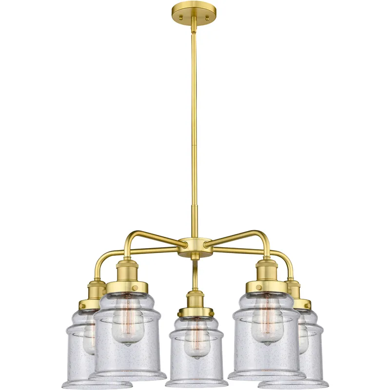 Canton 5 Light 24 inch Satin Gold Chandelier Ceiling Light in Seedy Glass