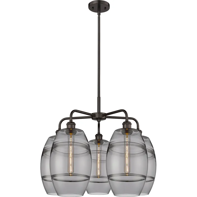 Ballston Vaz 5 Light 26 inch Oil Rubbed Bronze Stem Hung Chandelier Ceiling Light in Light Smoke Glass