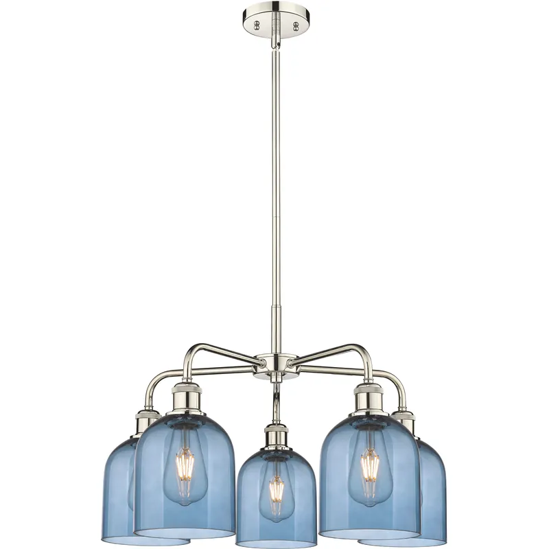 Ballston Bella 5 Light 23.5 inch Polished Nickel Stem Hung Chandelier Ceiling Light in Princess Blue Glass
