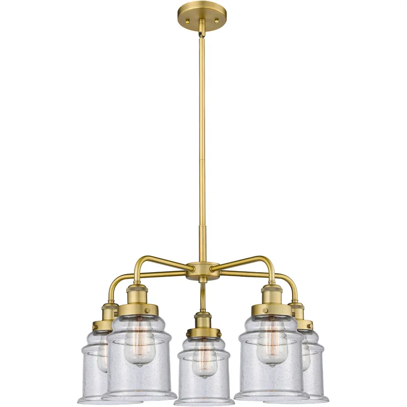 Canton 5 Light 24 inch Brushed Brass Chandelier Ceiling Light in Seedy Glass