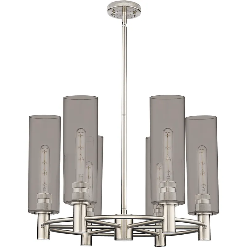 Crown Point 6 Light 24 inch Polished Nickel Chandelier Ceiling Light in Light Smoke Glass