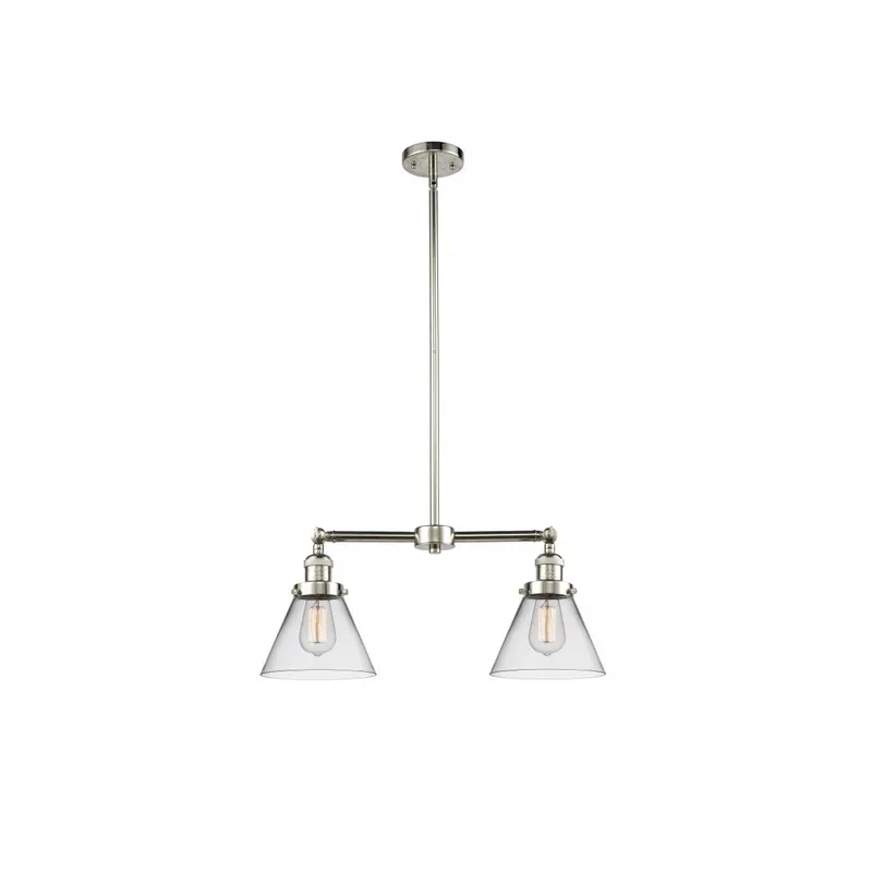 Franklin Restoration Large Cone 2 Light 21 inch Polished Nickel Chandelier Ceiling Light in Clear Glass, Franklin Restoration