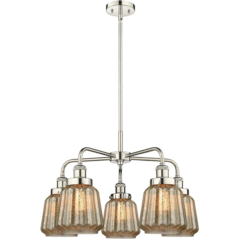 Chatham 5 Light 24.5 inch Polished Nickel Chandelier Ceiling Light in Mercury Glass