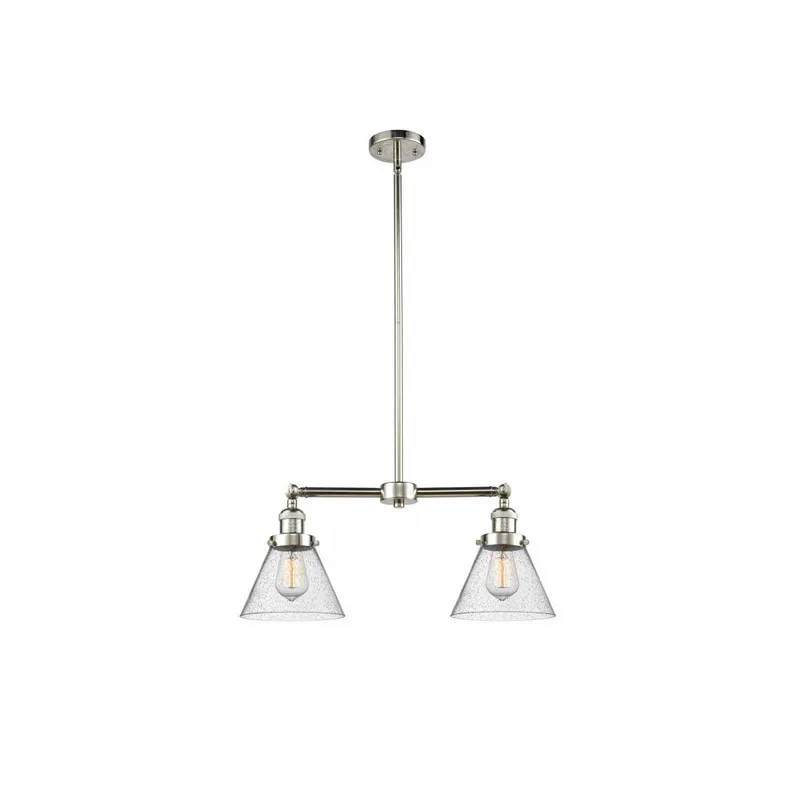 Franklin Restoration Large Cone 2 Light 21 inch Polished Nickel Chandelier Ceiling Light in Seedy Glass, Franklin Restoration