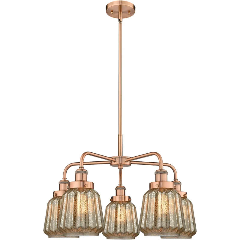 Chatham 5 Light 24.5 inch Antique Copper Chandelier Ceiling Light in Mercury Glass