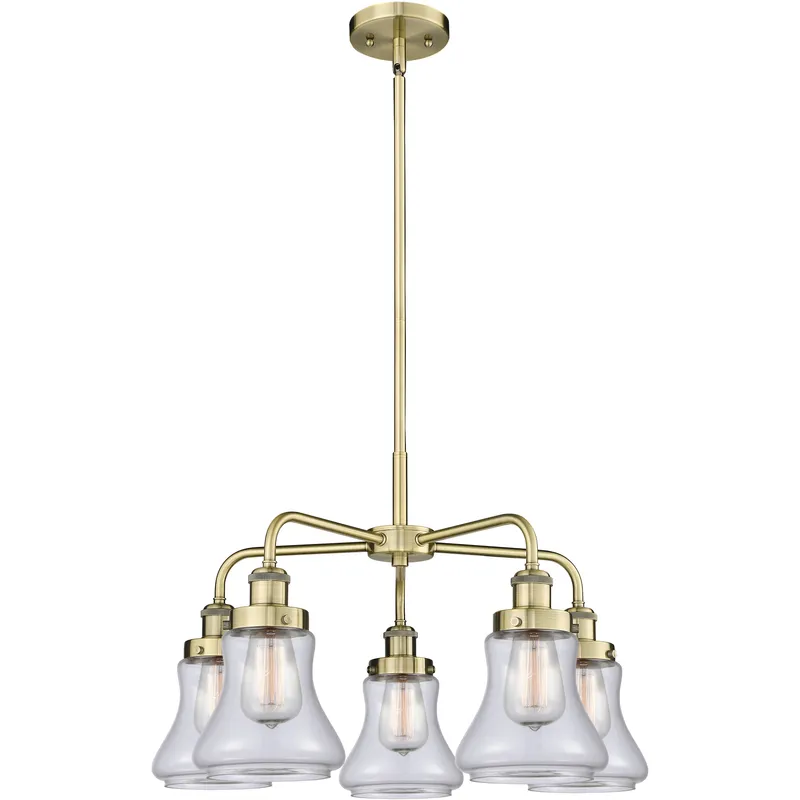Bellmont 5 Light 24 inch Antique Brass Chandelier Ceiling Light in Clear Glass