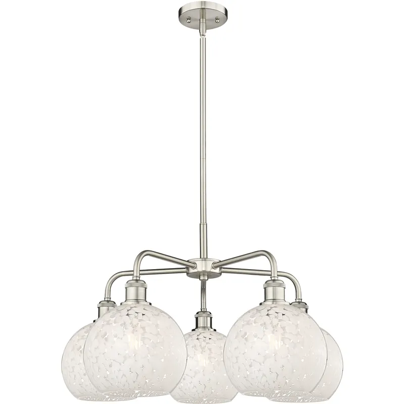 Ballston White Mouchette 5 Light 26 inch Satin Nickel Stem Hung Chandelier Ceiling Light