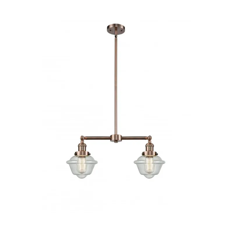Franklin Restoration Small Oxford LED 24 inch Antique Copper Chandelier Ceiling Light in Seedy Glass, Franklin Restoration