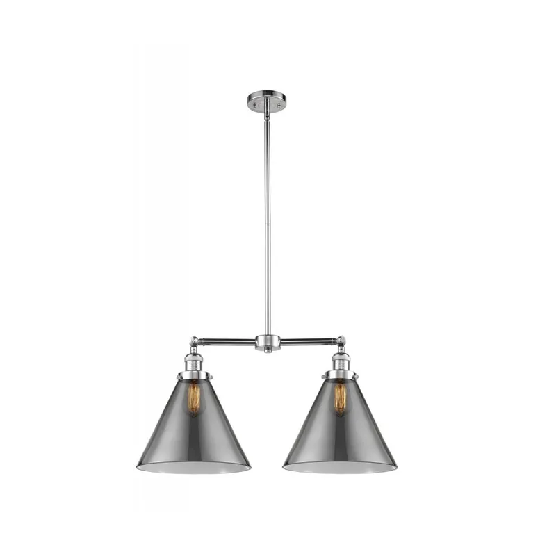 Franklin Restoration X-Large Cone LED 21 inch Polished Chrome Chandelier Ceiling Light in Plated Smoke Glass, Franklin Restoration