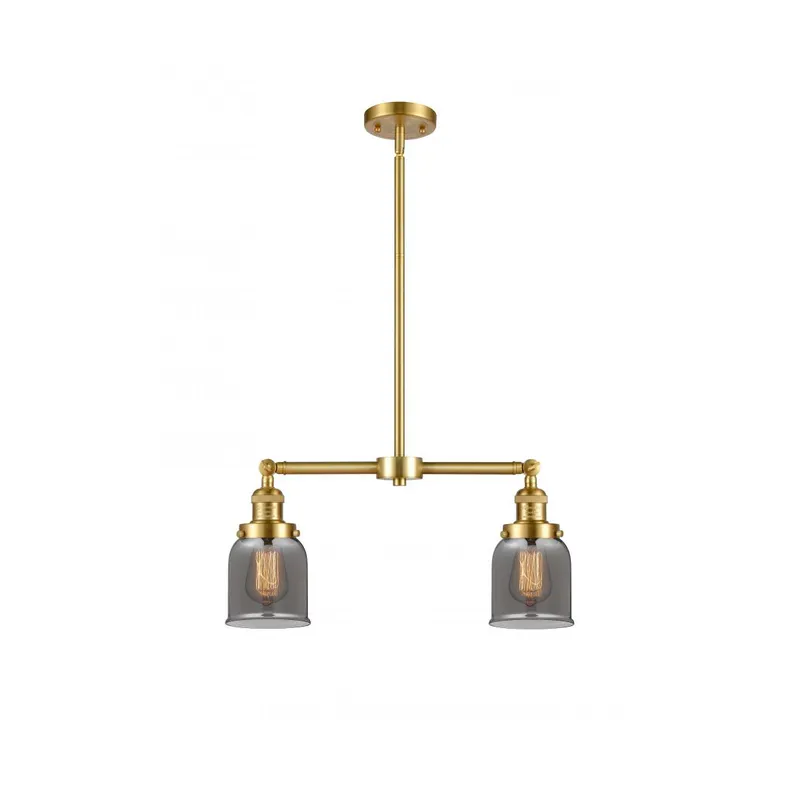 Franklin Restoration Small Bell 2 Light 21 inch Satin Gold Island Light Ceiling Light in Light Smoke Glass, Franklin Restoration