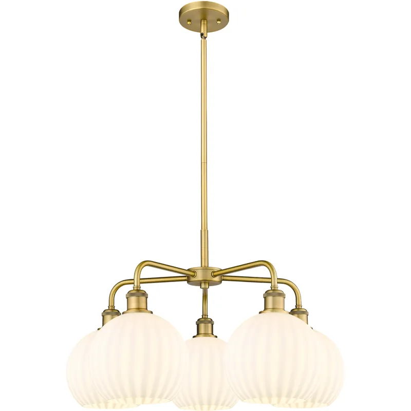 Ballston White Venetian 5 Light 26 inch Brushed Brass Stem Hung Chandelier Ceiling Light