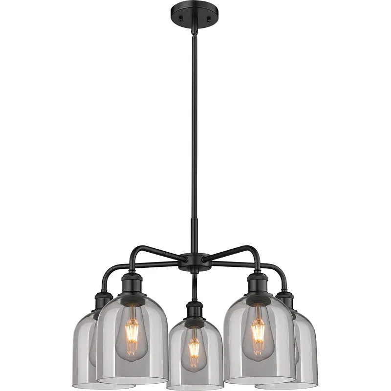 Ballston Bella 5 Light 23.5 inch Matte Black Stem Hung Chandelier Ceiling Light in Light Smoke Glass