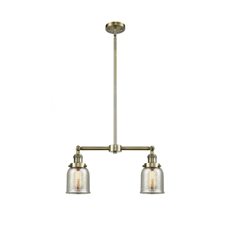 Franklin Restoration Small Bell 2 Light 21 inch Antique Brass Chandelier Ceiling Light in Silver Plated Mercury Glass, Franklin Restoration