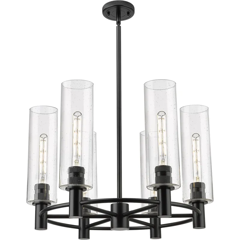 Crown Point 6 Light 24 inch Matte Black Chandelier Ceiling Light in Seedy Glass
