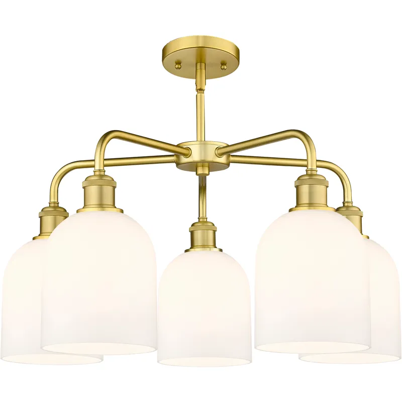 Ballston Bella 5 Light 23.5 inch Satin Gold Stem Hung Chandelier Ceiling Light in Gloss White Glass