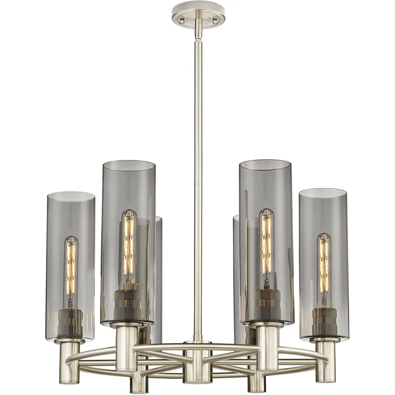 Crown Point 6 Light 24 inch Satin Nickel Chandelier Ceiling Light in Light Smoke Glass