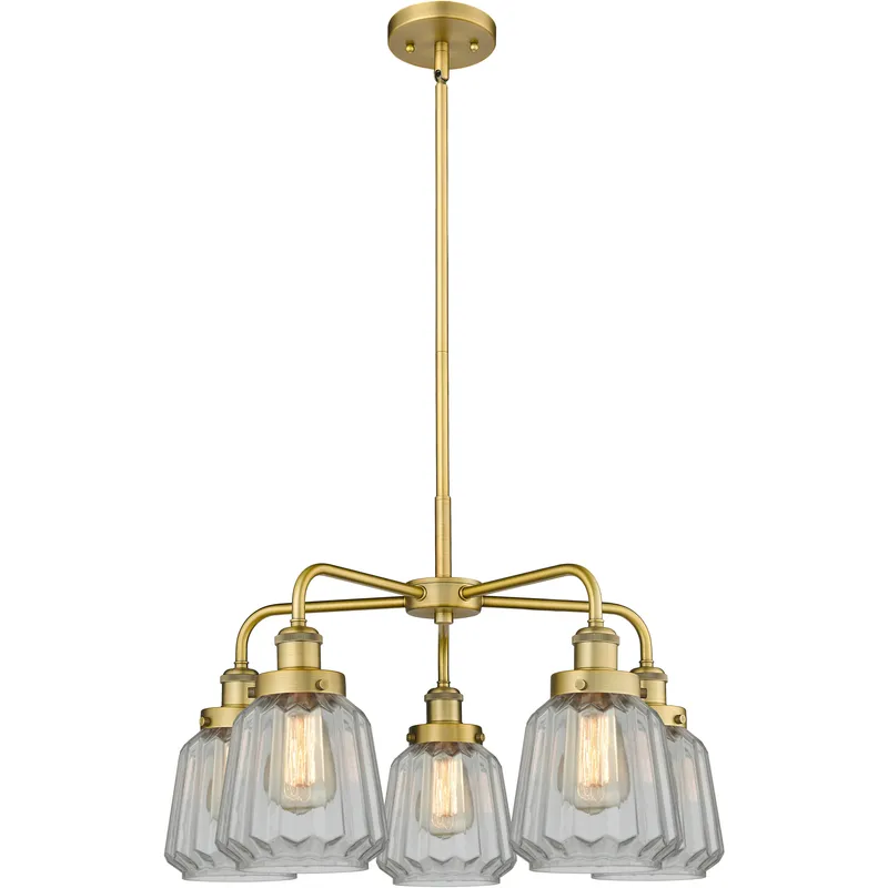 Chatham 5 Light 24.5 inch Brushed Brass Chandelier Ceiling Light in Clear Glass