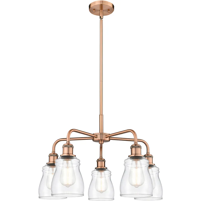 Ellery 5 Light 22.75 inch Antique Copper Chandelier Ceiling Light in Clear
