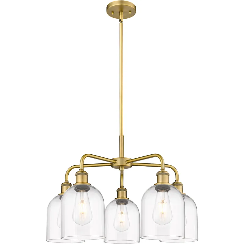 Ballston Bella 5 Light 23.5 inch Brushed Brass Stem Hung Chandelier Ceiling Light in Clear Glass