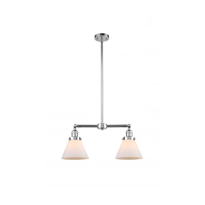 Franklin Restoration Large Cone 2 Light 21 inch Polished Chrome Chandelier Ceiling Light in Matte White Glass, Franklin Restoration