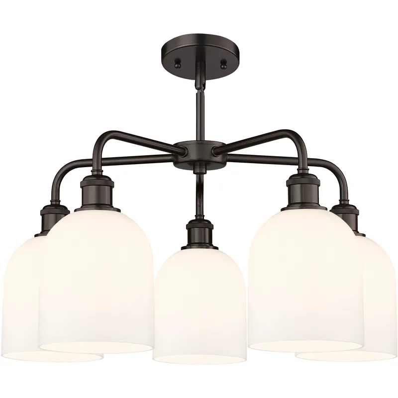 Ballston Bella 5 Light 23.5 inch Oil Rubbed Bronze Stem Hung Chandelier Ceiling Light in Gloss White Glass