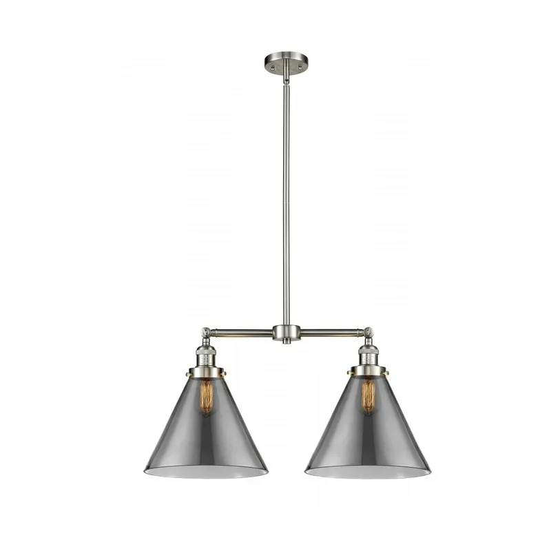 Franklin Restoration X-Large Cone LED 21 inch Brushed Satin Nickel Chandelier Ceiling Light in Plated Smoke Glass, Franklin Restoration
