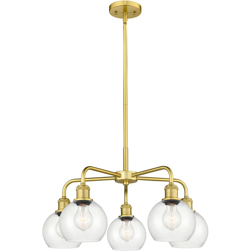 Athens 5 Light 24 inch Satin Gold Chandelier Ceiling Light in Clear Glass