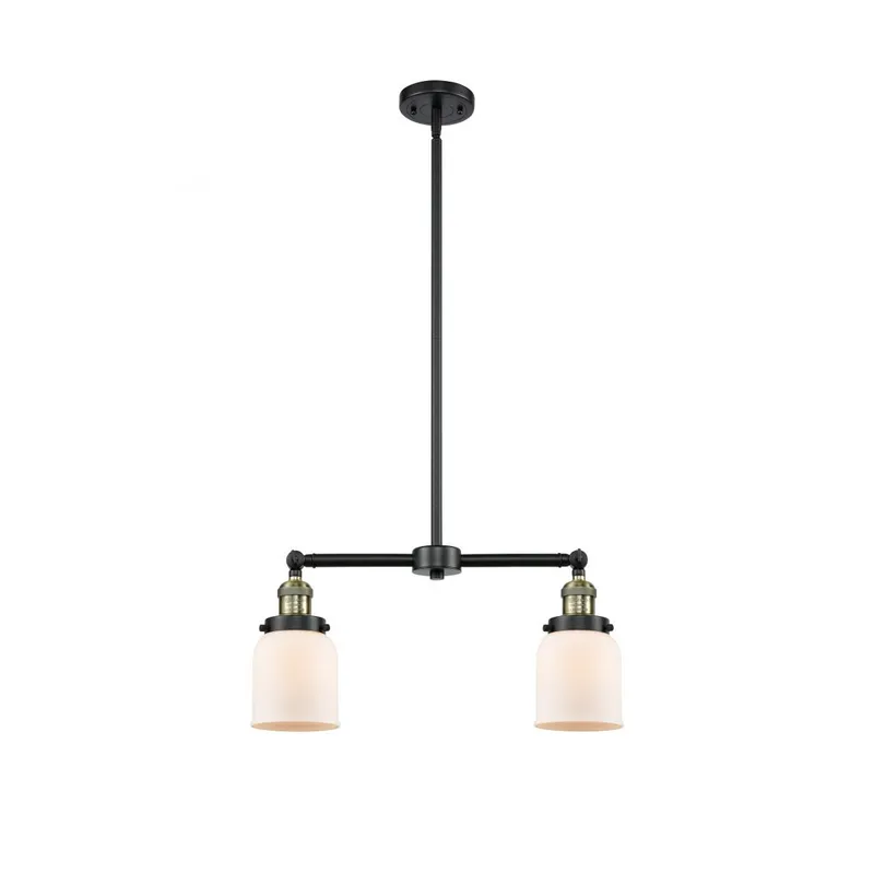 Franklin Restoration Small Bell 2 Light 21 inch Black Antique Brass Chandelier Ceiling Light in Matte White Glass, Franklin Restoration