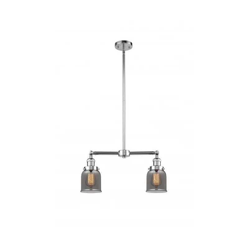 Franklin Restoration Small Bell 2 Light 21 inch Polished Chrome Chandelier Ceiling Light in Light Smoke Glass, Franklin Restoration