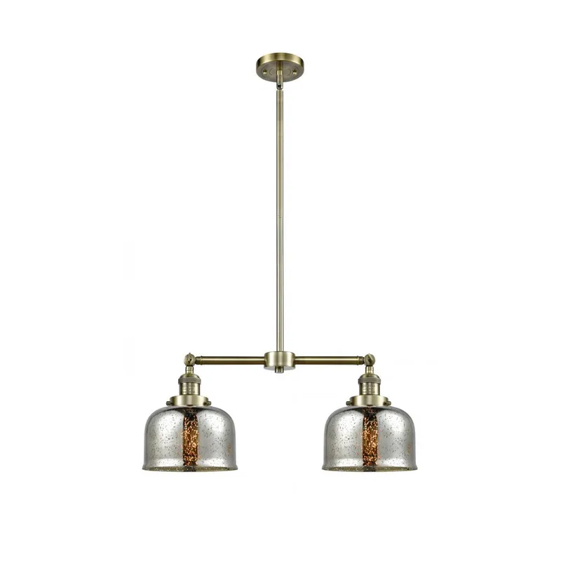 Franklin Restoration Large Bell LED 24 inch Antique Brass Chandelier Ceiling Light in Silver Plated Mercury Glass, Franklin Restoration
