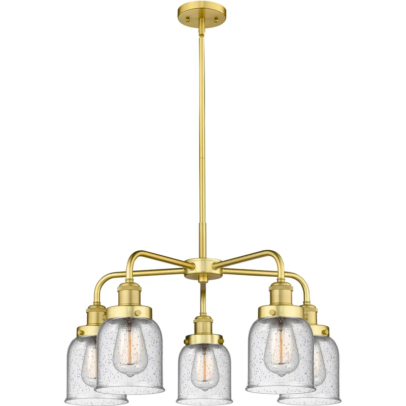Bell 5 Light 23 inch Satin Gold Chandelier Ceiling Light in Seedy Glass
