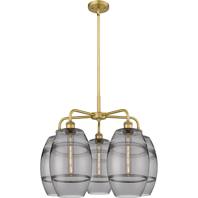 Ballston Vaz 5 Light 26 inch Brushed Brass Stem Hung Chandelier Ceiling Light in Light Smoke Glass