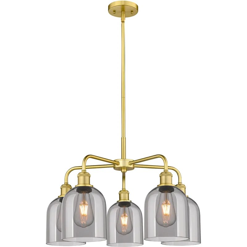 Ballston Bella 5 Light 23.5 inch Satin Gold Stem Hung Chandelier Ceiling Light in Light Smoke Glass