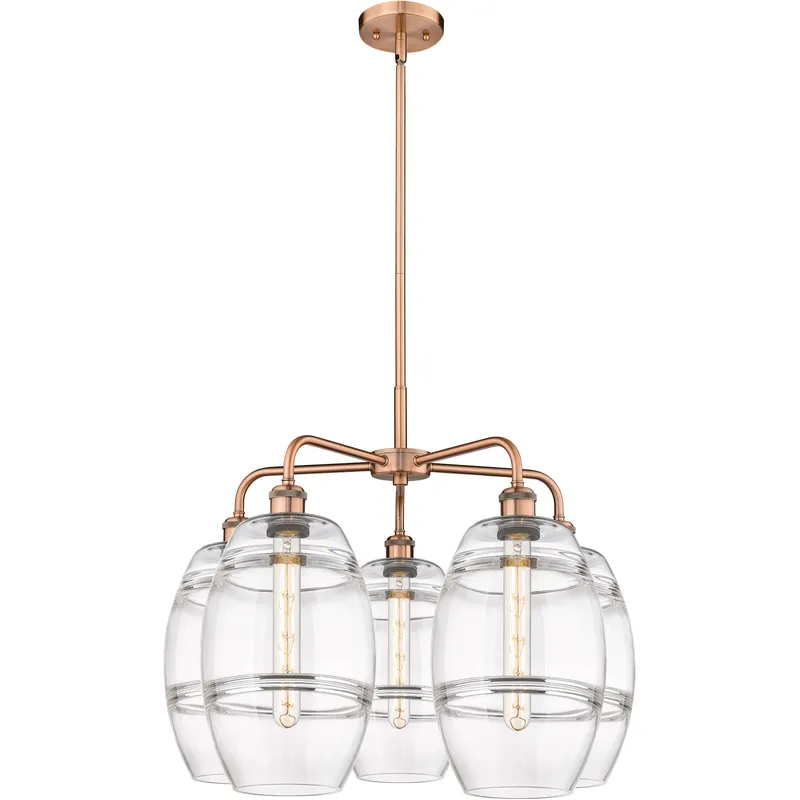 Ballston Vaz 5 Light 26 inch Antique Copper Stem Hung Chandelier Ceiling Light in Clear Glass