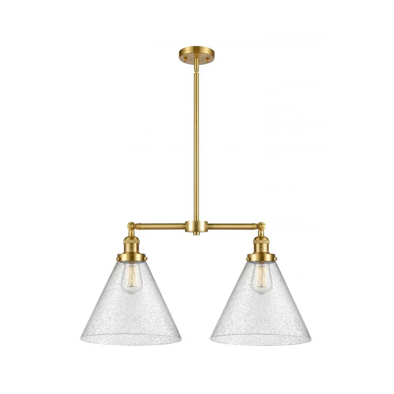 Franklin Restoration X-Large Cone LED 21 inch Satin Gold Chandelier Ceiling Light in Seedy Glass, Franklin Restoration
