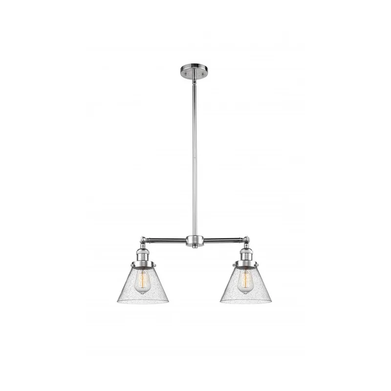 Franklin Restoration Large Cone 2 Light 21 inch Polished Chrome Chandelier Ceiling Light in Seedy Glass, Franklin Restoration