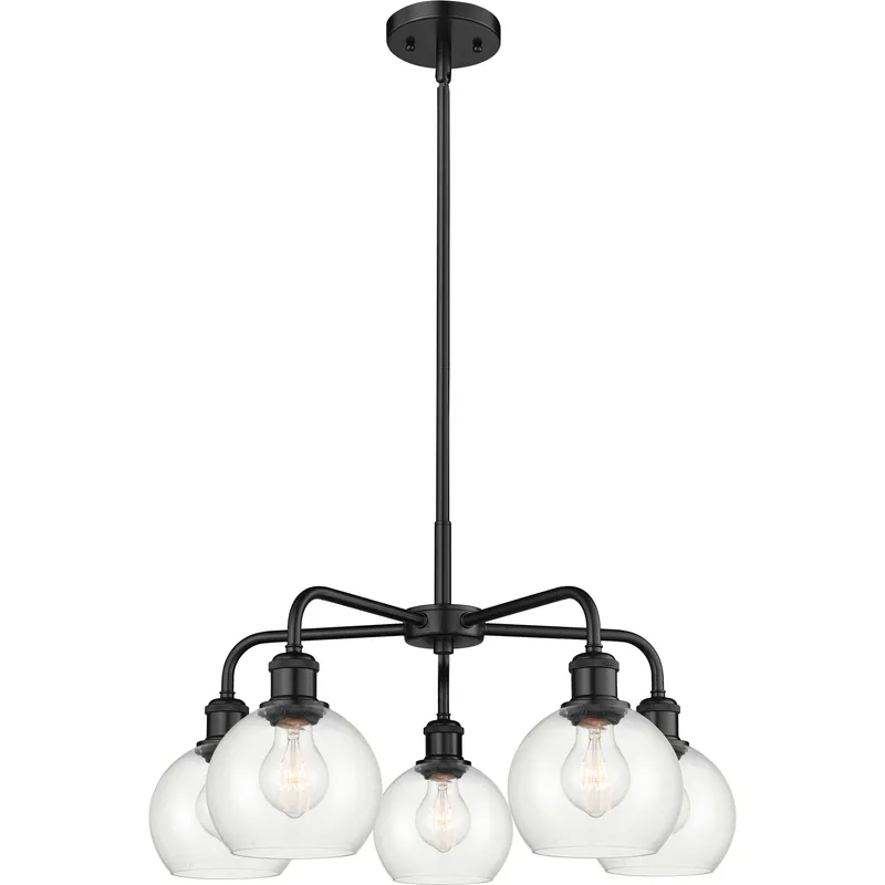 Athens 5 Light 24 inch Matte Black Chandelier Ceiling Light in Clear Glass