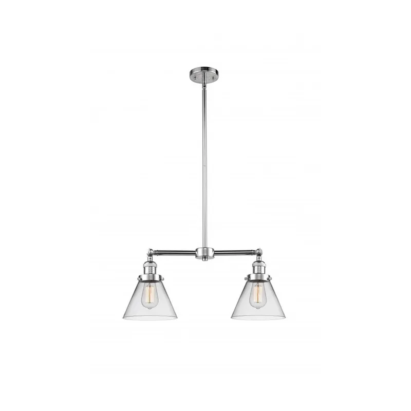 Franklin Restoration Large Cone 2 Light 21 inch Polished Chrome Chandelier Ceiling Light in Clear Glass, Franklin Restoration