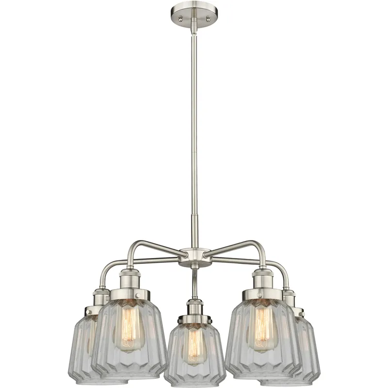 Chatham 5 Light 24.5 inch Satin Nickel Chandelier Ceiling Light in Clear Glass