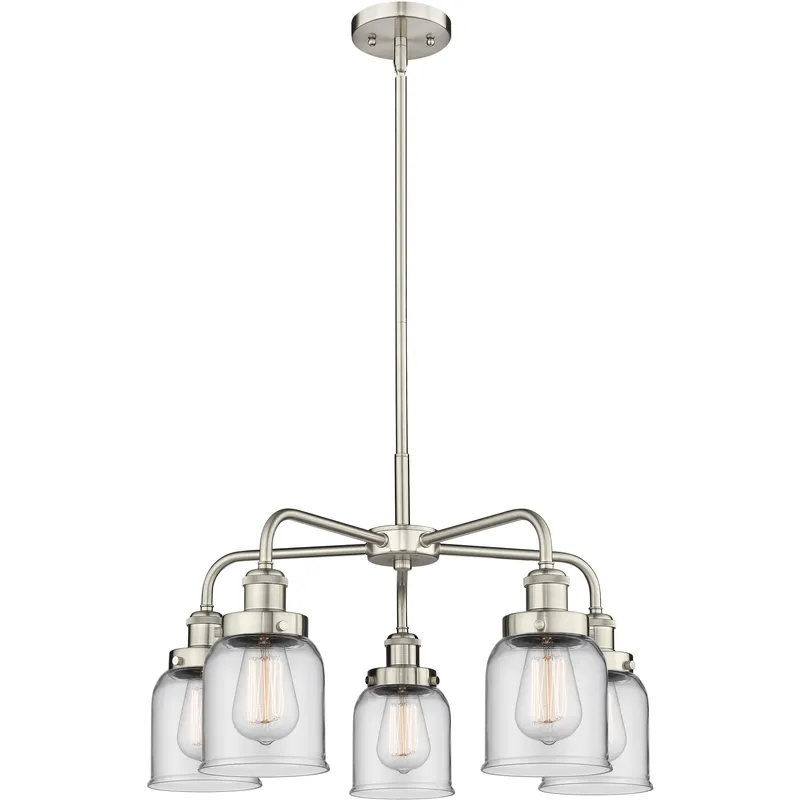 Bell 5 Light 23 inch Satin Nickel Chandelier Ceiling Light in Clear Glass
