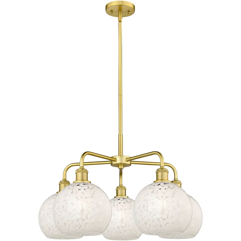 Ballston White Mouchette 5 Light 26 inch Satin Gold Stem Hung Chandelier Ceiling Light