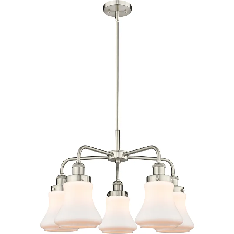 Bellmont 5 Light 24 inch Satin Nickel Chandelier Ceiling Light in Matte White Glass