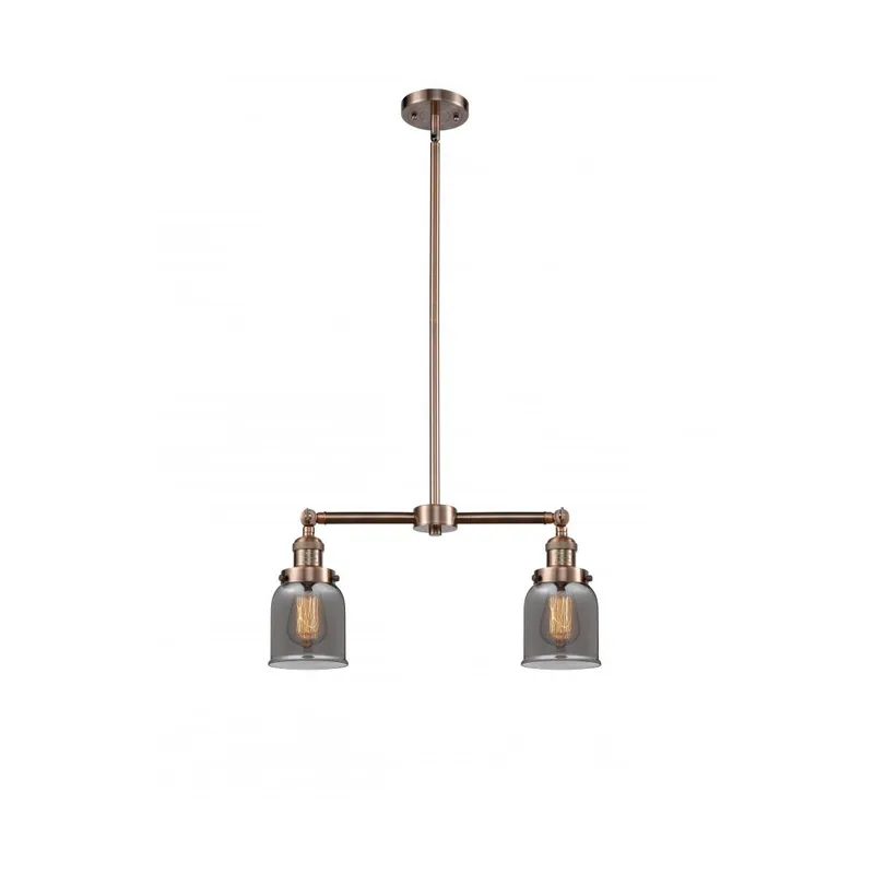 Franklin Restoration Small Bell 2 Light 21 inch Antique Copper Chandelier Ceiling Light in Light Smoke Glass, Franklin Restoration