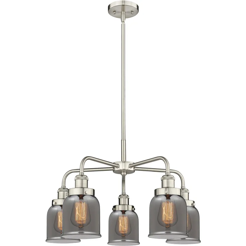 Bell 5 Light 23 inch Satin Nickel Chandelier Ceiling Light in Light Smoke Glass