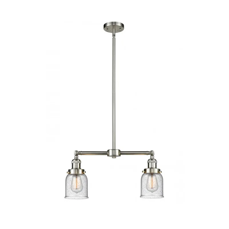 Franklin Restoration Small Bell 2 Light 21 inch Brushed Satin Nickel Chandelier Ceiling Light in Seedy Glass, Franklin Restoration