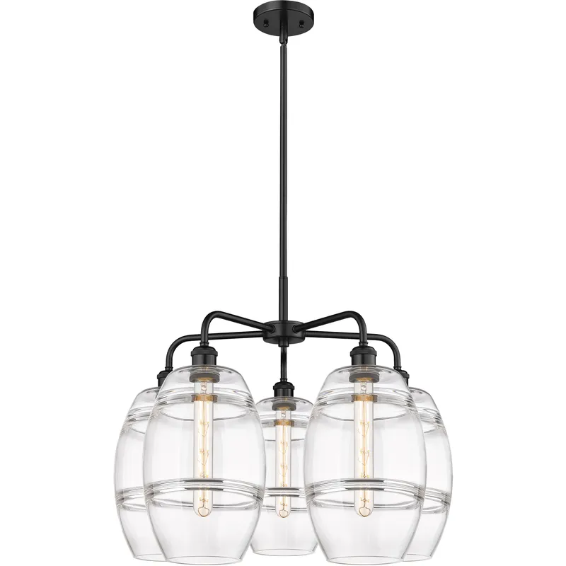 Ballston Vaz 5 Light 26 inch Matte Black Stem Hung Chandelier Ceiling Light in Clear Glass