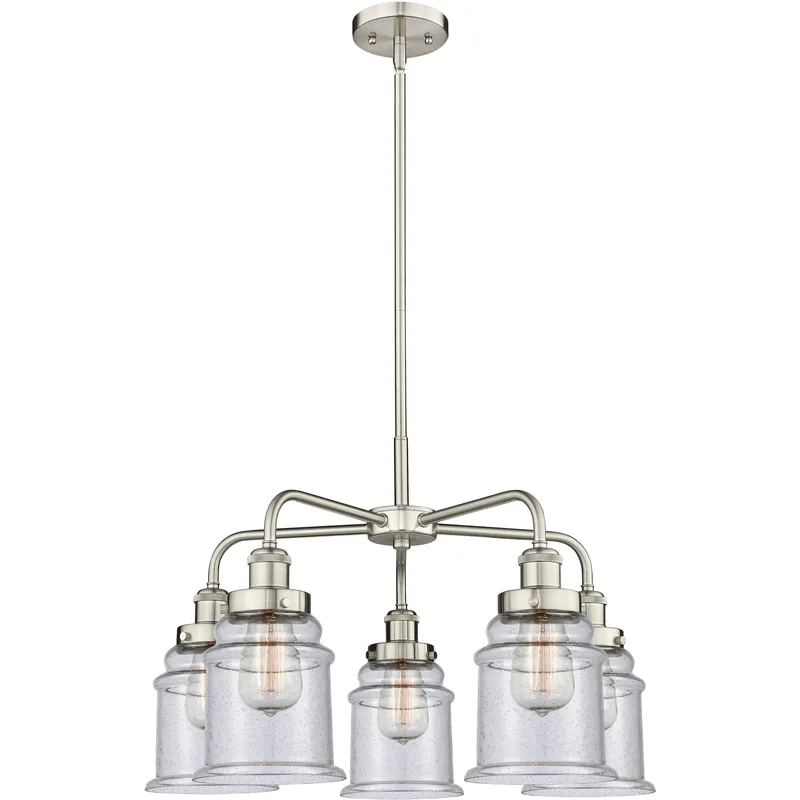 Canton 5 Light 24 inch Satin Nickel Chandelier Ceiling Light in Seedy Glass