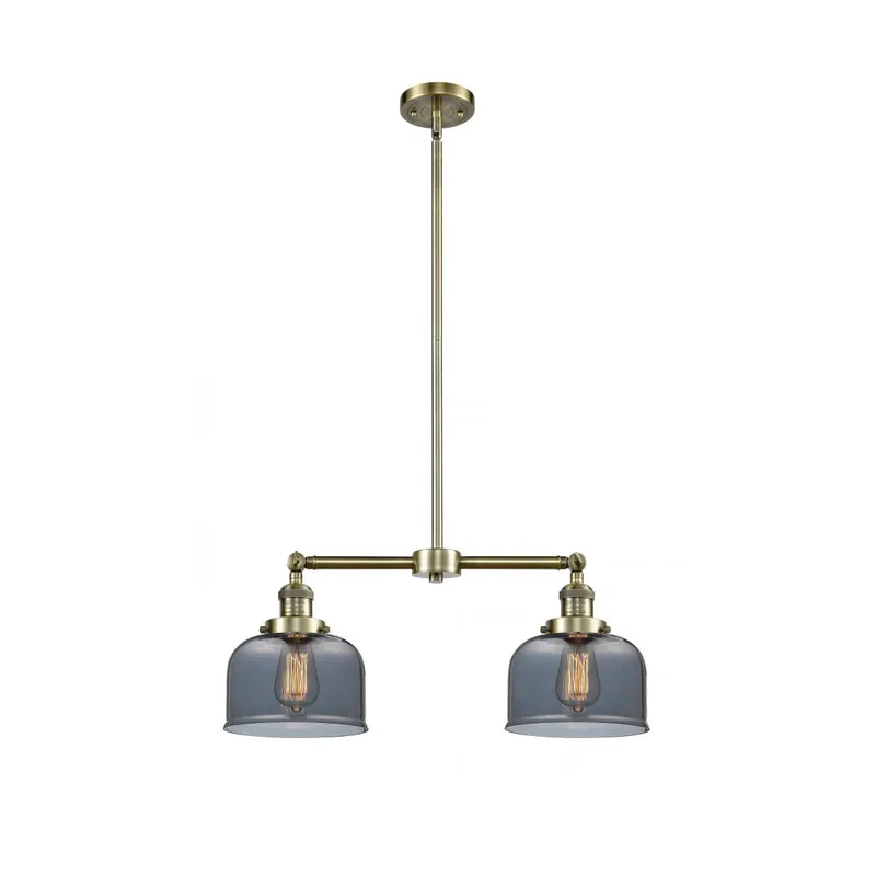 Franklin Restoration Large Bell LED 21 inch Antique Brass Chandelier Ceiling Light in Plated Smoke Glass, Franklin Restoration