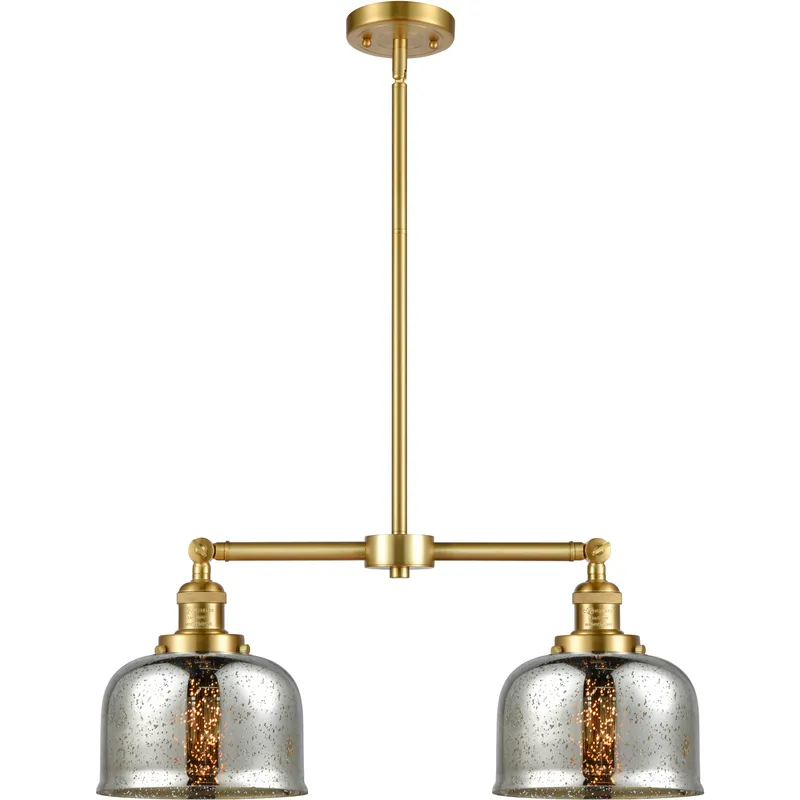 Franklin Restoration Large Bell LED 24 inch Satin Gold Chandelier Ceiling Light in Silver Plated Mercury Glass, Franklin Restoration