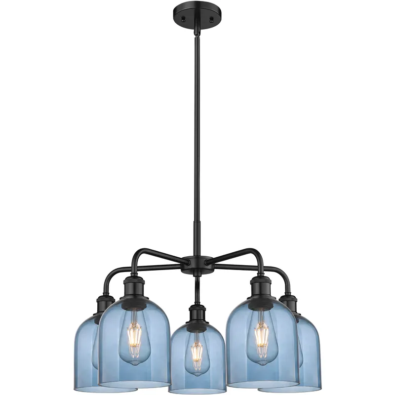 Ballston Bella 5 Light 23.5 inch Matte Black Stem Hung Chandelier Ceiling Light in Princess Blue Glass